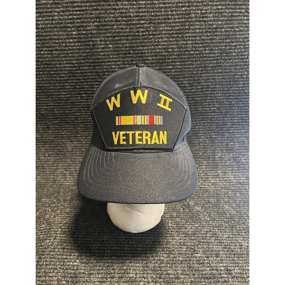 Vintage WWII Veteran Hat Men Blue Snapback‎ Cap Eagle Crest USA Made
